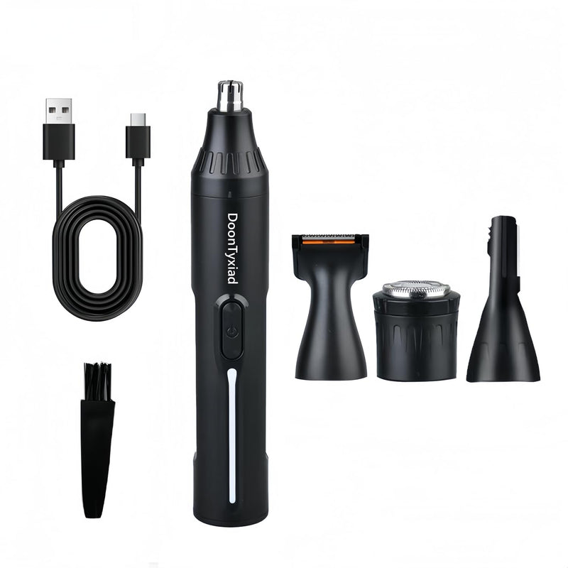[Australia] - Rechargeable Ear and Nose Hair Trimmer, 4-in-1 Professional Painless Eyebrow & Facial Hair Trimmer for Men Women, Powerful Motor and Dual-Edge Blades for Smoother Cutting Black(Black 4-in-1) Black 4-in-1 