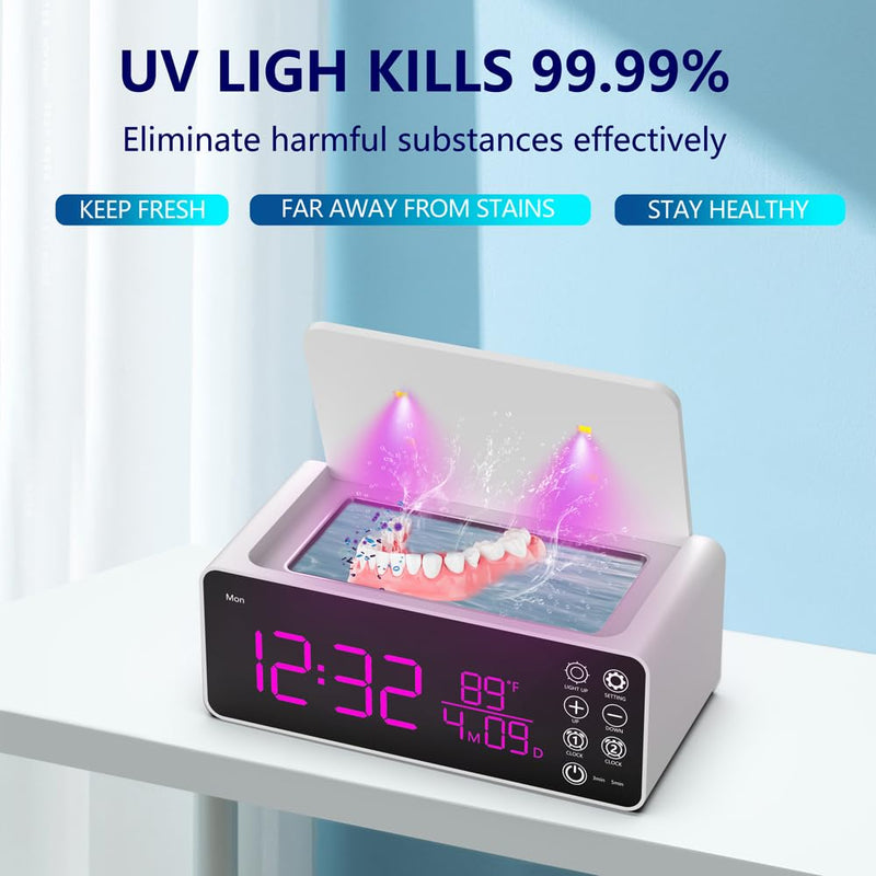[Australia] - 500ML Capacity 48kHz, Updated Version Ultrasonic Retainer Cleaner, Multi-Functional Cleaner Machine For Dentures, Mouth Guards, Braces, Toothbrush, Jewelry, Glasses with Alam Clock Function, (white) 