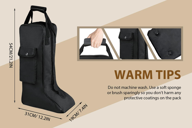 Portable Riding Boot Bag for Tall Boot, Oxford Equestrian Boot Bag with Handle, Cowboy Boot Travel Bag with Outer Pocket for Cowboy Boots, Snow Boots, Travel and Daily Use