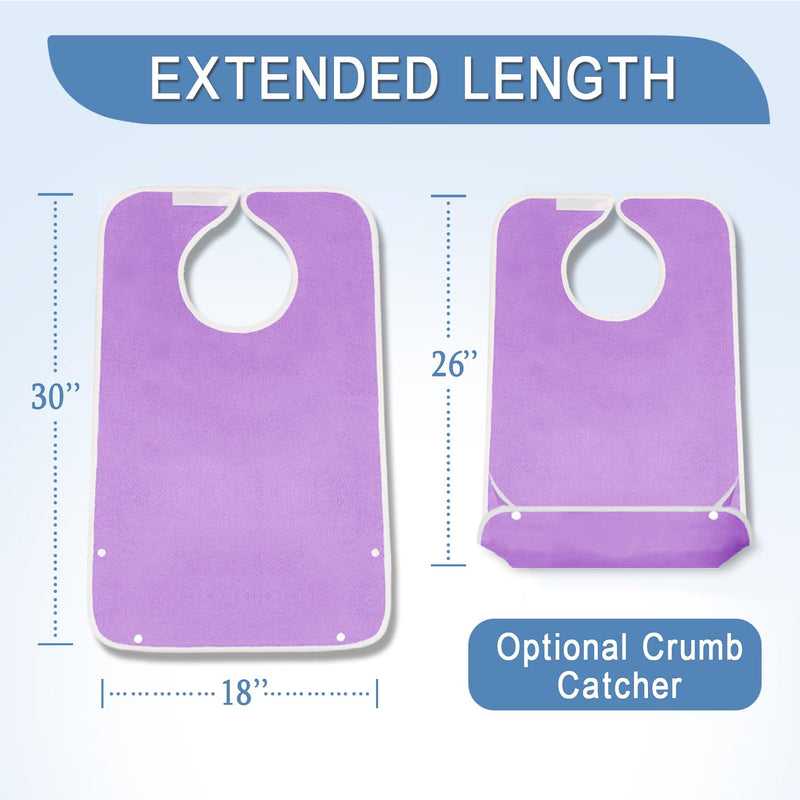 [Australia] - 4 Pack Terry Cloth Adult Bibs with Crumb Catcher, Washable Adjustable Adult Bibs for Unisex Men Women Elderly Seniors Purple X 4 