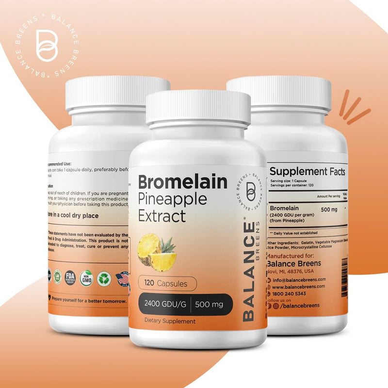 [Australia] - Balancebreens Bromelain 500mg, 120 Capsules - Pineapple Extract Digestive Enzyme, Supports Digestion and Joint Health Supplement 120 Count (Pack of 1) 