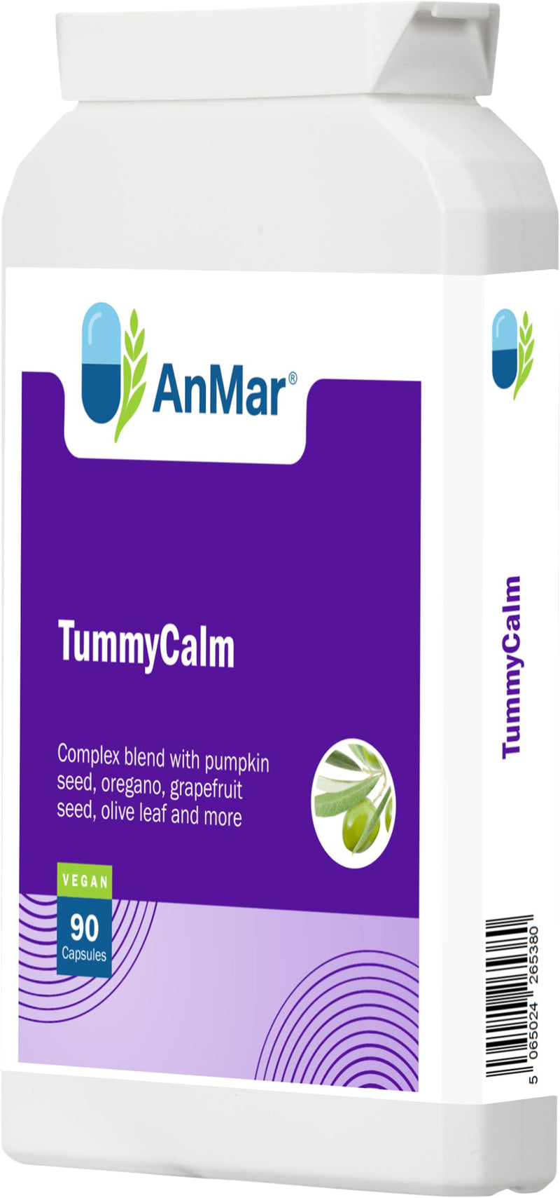 AnMar® TummyCalm Digestive Botanical Complex – Pumpkin Seed, Oregano Leaf, Grapefruit Seed & Olive Leaf Extract – Herbal Digestive Support Supplement – Vegan Capsules – 90 Capsules