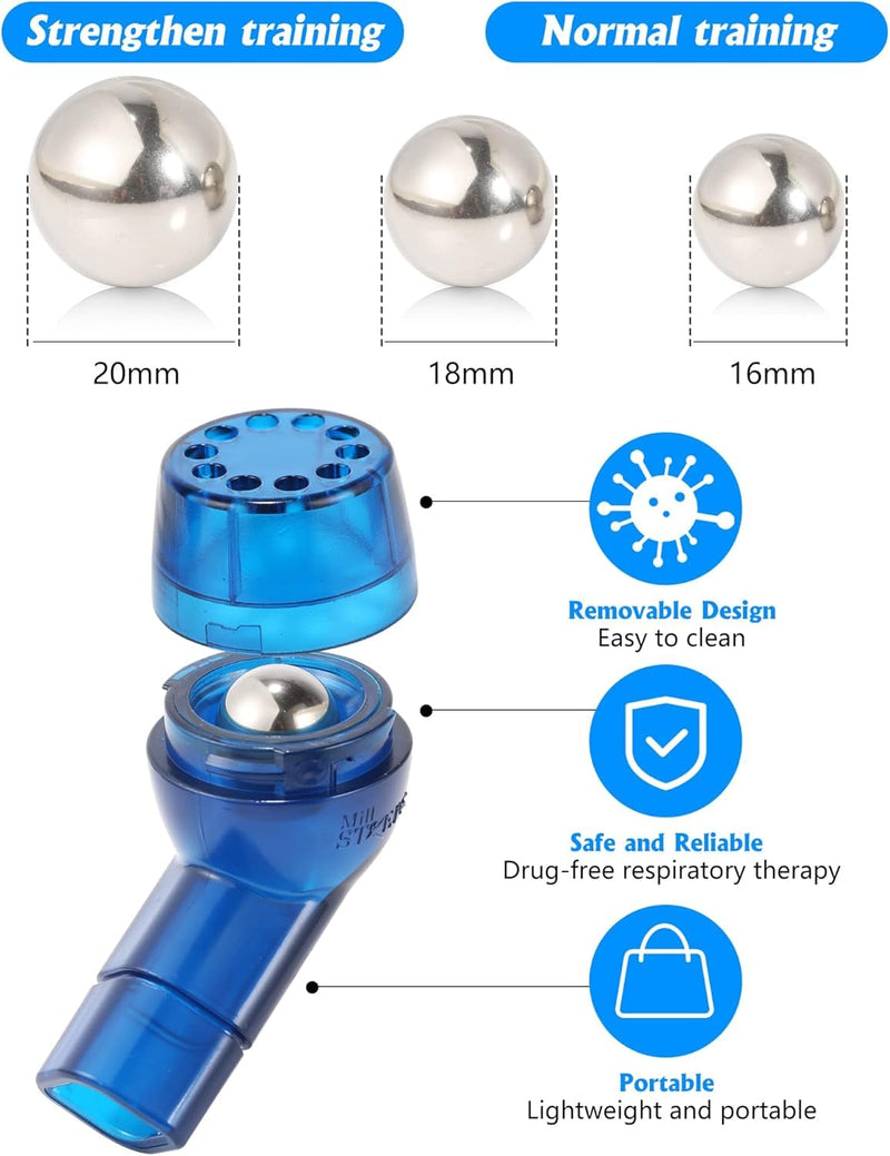 [Australia] - MILLSTEPS Breathing Exercise Device for Lungs,Mucus Relief and Lung Expansion Device - Clear Mucus from Airways Naturally & Build Stronger Lungs (Blue) Blue 
