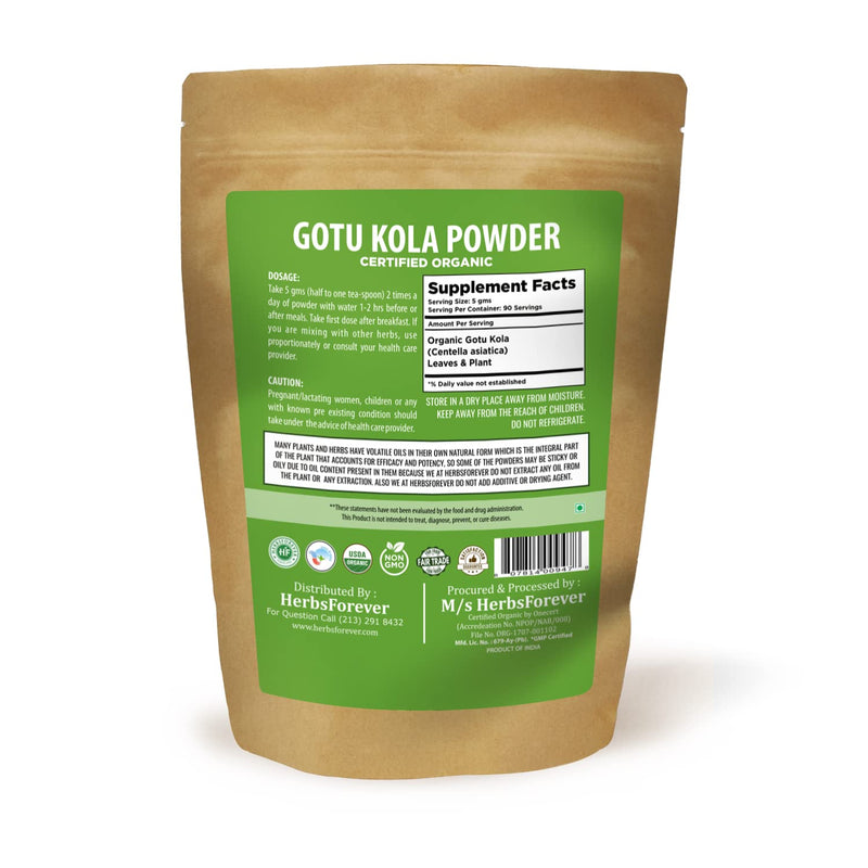 [Australia] - Gotu Kola Powder – Centella asiatica – Reducing Stress – Enhance Memory & Focus – Non GMO, Organic, Vegan – 454 Gms 