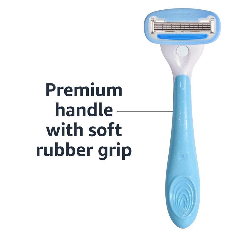 [Australia] - Amazon Basics 5-Blade Razor Handle for Women, Includes 12 Cartridges and Shower Hanger, 14 Piece Set, Blue 12 Count (Pack of 1) 1 Razor, 1 Shower Hanger, 12 Refills 