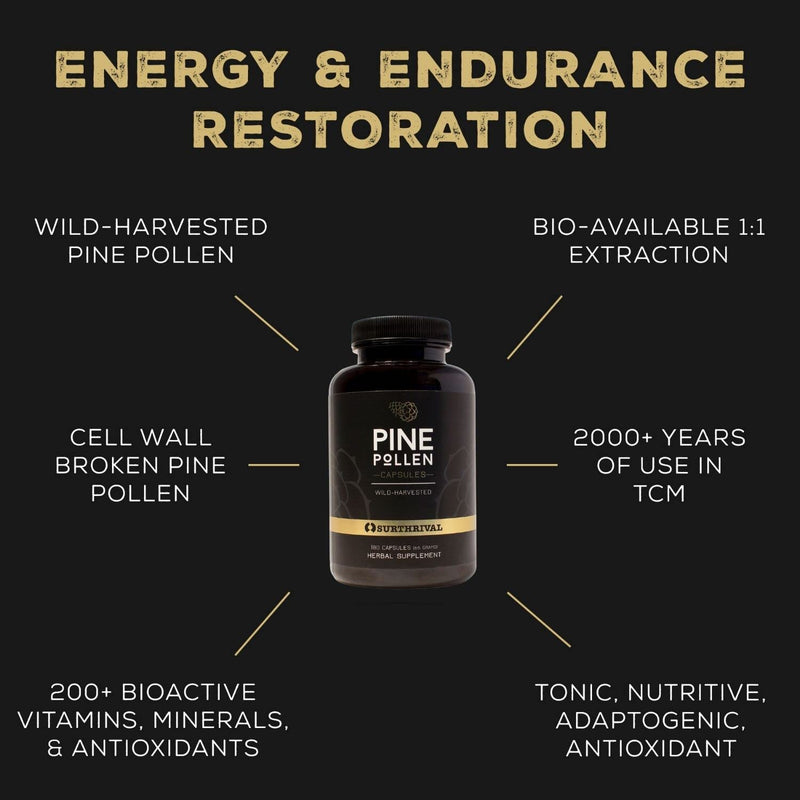 [Australia] - Surthrival: Pine Pollen Powder Capsules (180 Count), Wild Harvested, Energy & Endurance Restoration Capsules 180ct 
