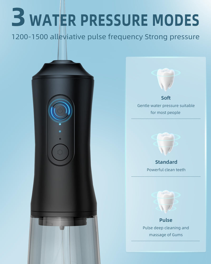 [Australia] - Water Flosser, Water Dental Flosser Pick for Teeth, 300ML IPX7 Waterproof Oral Irrigator, 3 Modes 4 Replaceable Jet Tips, Professional Flossing Cleaning Picks for Home Travel Gums, Braces Care (Black) Black 