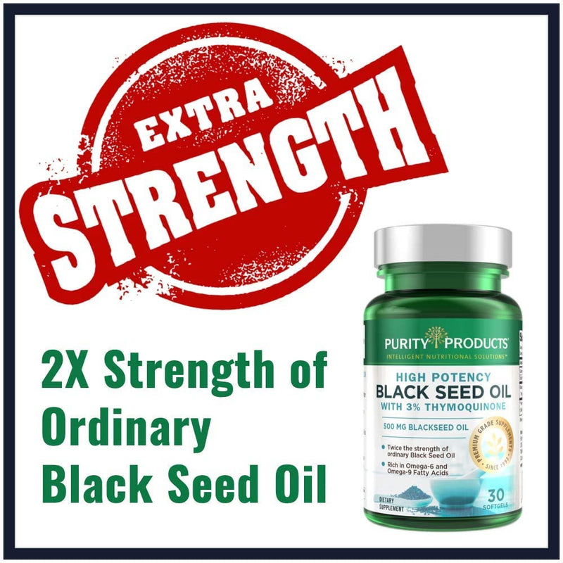 [Australia] - High Potency Black Seed Oil - Double Strength + Cold Pressed - 3% Thymoquinone - 500 mg Black Cumin Seed Oil - Omega 6 + 9 Essential Fatty Acids - Easy to Swallow, Just One Per Day - 30 Mini Softgels 