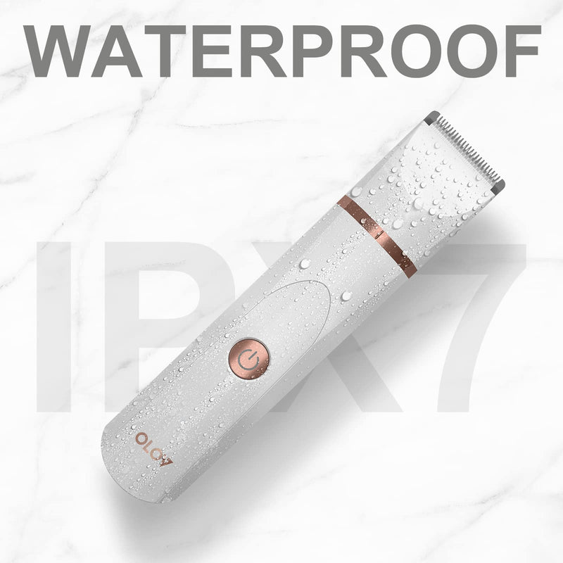 [Australia] - OLOV Electric Body Hair Trimmer - Groin Trimmer for Men - Bikini Trimmer Women - Wet/Dry Shaver Groomer, Replaceable Ceramic Blade Heads, USB Recharge Dock, Waterproof Hygiene Razor, White Rose Gold ＆ White 