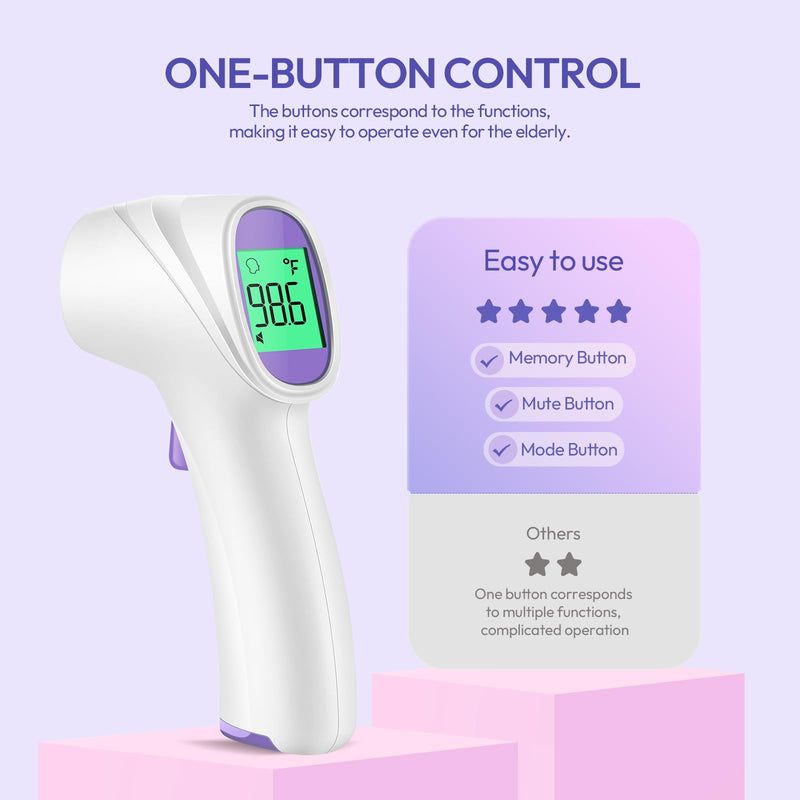 [Australia] - Forehead Thermometer for Adults, Kids & Babies, No-Touch Infrared Thermometer, Digital Thermometer with LCD Backlight Display, Fever Alarm and 1s Instant Reading - Purple 