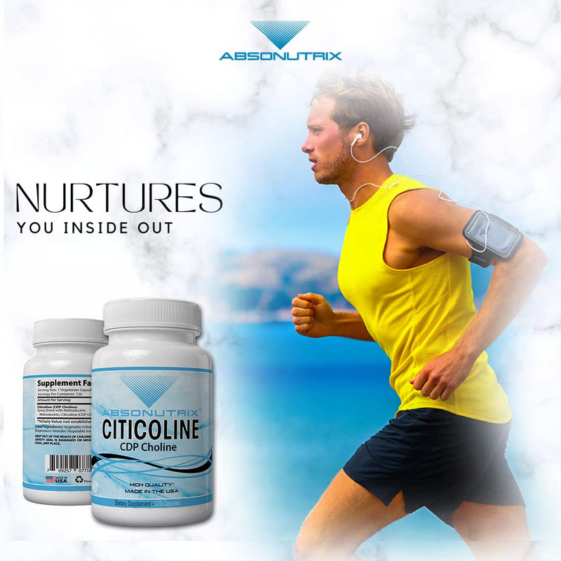 [Australia] - Absonutrix Citicoline CDP Choline 530mg, Nootropic Supplement, GMP Certified, Third-Party Tested, Easy to Swallow, 120 Veg caps, Improves Cognitive Skills, Supports Memory, Non-GMO, Made in USA 