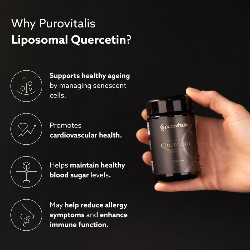PUROVITALIS Liposomal Quercetin Complex 150mg with Bromelain, Vitamin C & Zinc, 99% Purity, Immune Support Supplement, 1-Month Supply (30 Vegan Capsules)