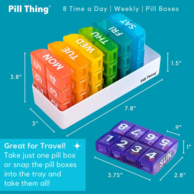 8 Times a Day, 7 Day Large Weekly Pill Organizer with Holder Tray, Vitamin, Medicine Box, Multicolor (8X a Day - 1 Pack) 8X a Day - 1 Pack