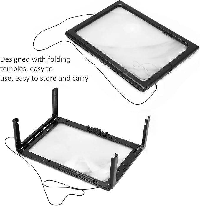 3X Large Full Page Magnifier with 12 LED Lights[Provide Evenly Lit Viewing Area], Foldable Flip-Out Legs, Dual Power Supply Modes- Ideal for Hands Free Reading, Low Vision, Seniors with Aging Eyes