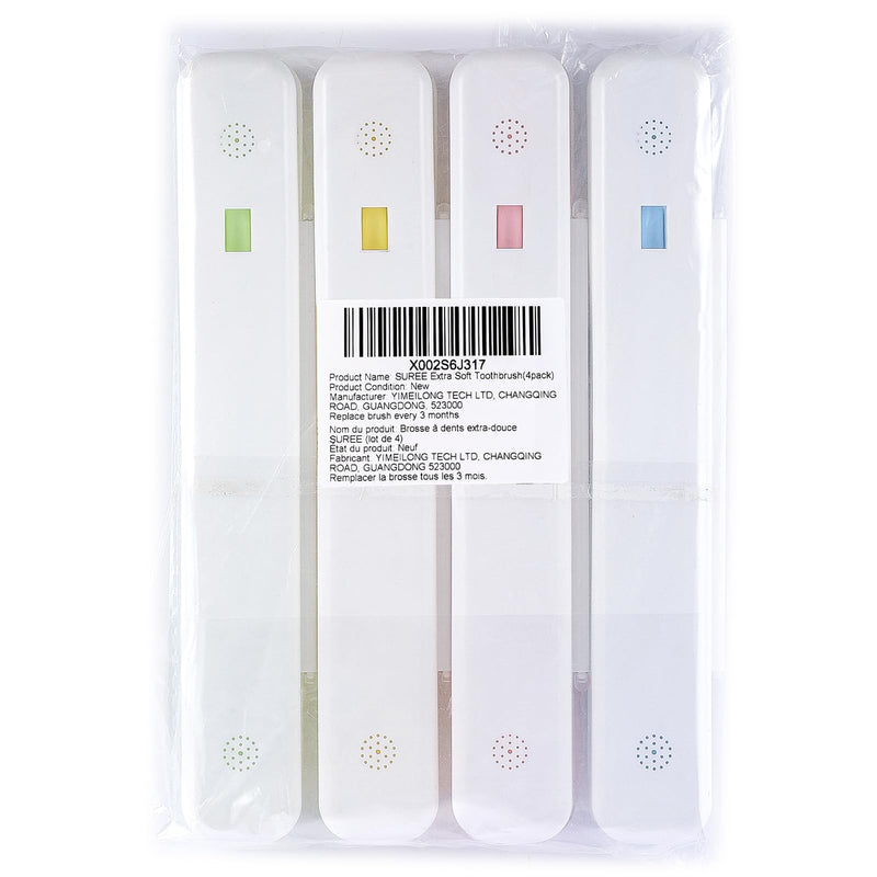[Australia] - SUREE Extra Soft Toothbrush for Sensitive Teeth, Upgraded 10000 Ultra Soft Bristles for Adults & Elders, Manual Travel Toothbrush with Individual Portable Case (4 Pack) 4 Packs with Travel Cases 