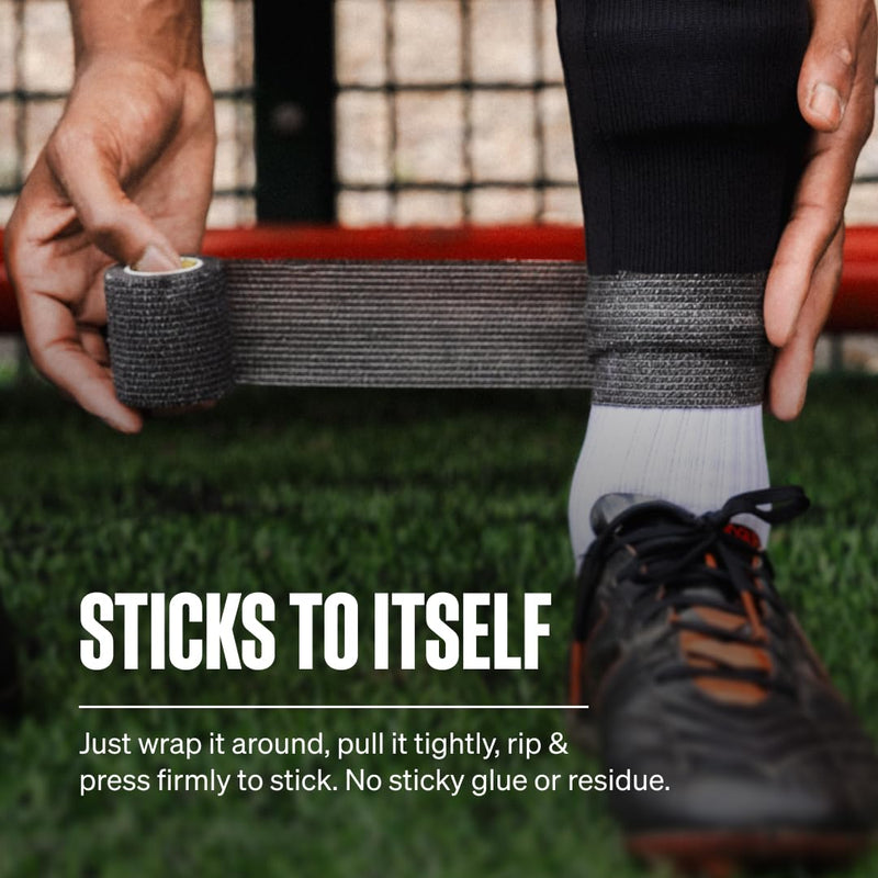 SPORTTAPE 24 Rolls Football Sock Tape, 5cm x 4.5m, Black - Self-Adhesive Cohesive Bandage, Compression Wrap & Sports Stretch Tape for Ankles, Joints, Socks, Vet and Pet Wrap for Dogs and Horses 5x450 cm (Pack of 24)