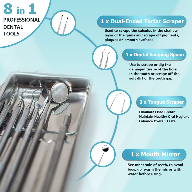 [Australia] - KOHEEL Dental Tools with Metal Case, Teeth Cleaning Tools Set, Remove Plaque, Oral Care Hygiene Kit with Tongue Scraper, Tartar Scraper, Gum Cleaner, Dental Probe and Dental Tweezer (1 Pack) 1 Pack 