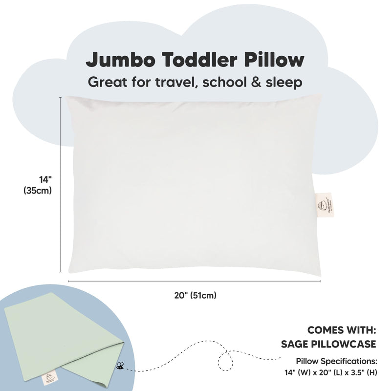 [Australia] - KeaBabies Toddler Pillow with Pillowcase, Jumbo 14X20 - Soft Organic Cotton Toddler Pillows for Sleeping - Machine Washable - Perfect for Travel, Toddler Bed Set (Sage) Sage 
