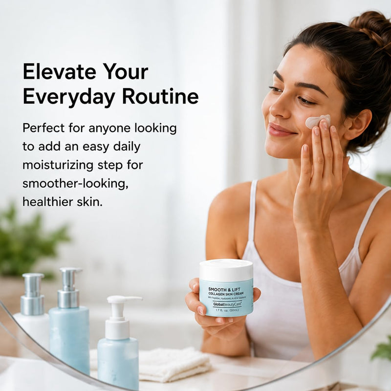Global Beauty Care Smooth & Lift Collagen Skin Cream - Hydrating Face Moisturizer to Support Skin Elasticity with Peptides, Hyaluronic Acid, Squalane, Niacinamide & Vitamin E, 1.7 fl oz (3 Pack) 0.57 Fl Oz (Pack of 3)