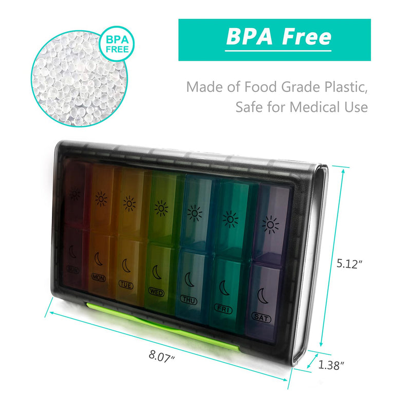 Remtise Weekly Pill Organizer, 7 Day Pill Box (2-Times-A-Day) Portable for Travel with Moisture-Proof Design Am/Pm Pill Case to Pills/Vitamin/Fish Oil/Supplements