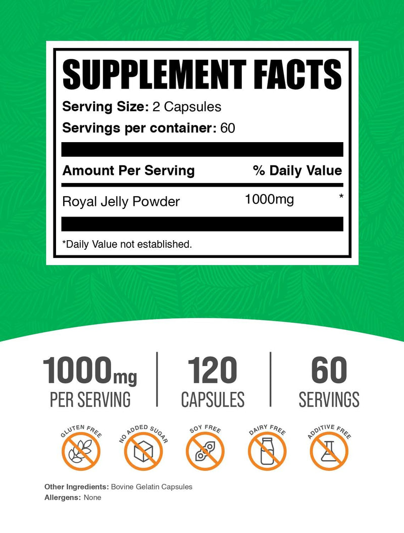 [Australia] - BulkSupplements.com Royal Jelly Capsules - Royal Jelly Supplement, Nutritional Supplement - Gluten Free, 2 Capsules per Serving, 120 Count (Pack of 1) 