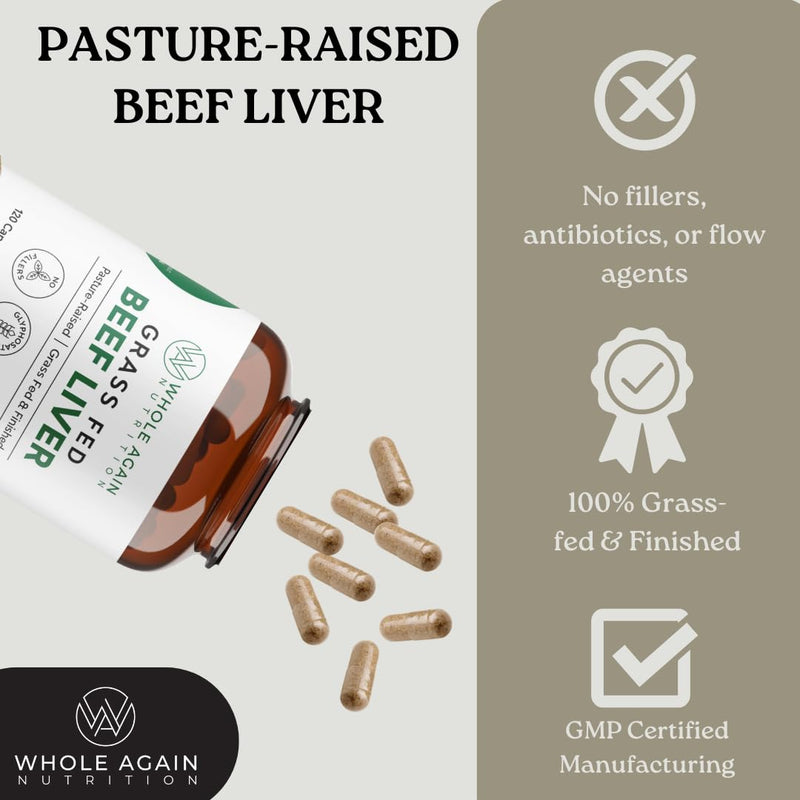 [Australia] - Grass Fed Beef Liver Capsules - 100% Pasture Raised - No Fillers or Flow Agents - 120 Count 3,000mg Serving - 30-Day Supply - Iron and Energy - Grass fed Desiccated Liver Supplement 