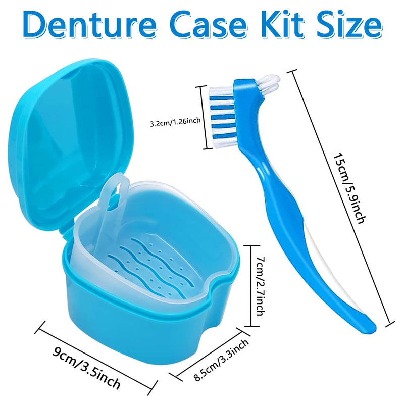 [Australia] - Denture Cleaner Box and Brush Set - 2 Pack Denture Bath Case with Basket + 2 Pack Denture Brush, Portable Denture Retainer Storage Box, False Teeth Brushes for Oral Care (Light and dark blue) Light and dark blue 