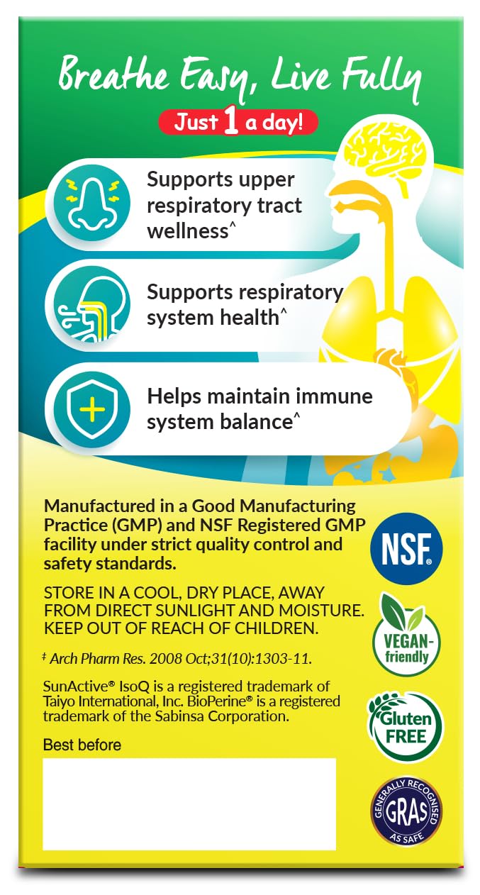 LABO Nutrition AirWayz Quercetin Respiratory & Seasonal Immune Wellness | 60 veggie capsules. 60 days' supply, Microencapsulated SunActive IsoQ quercetin with vitamin C & Bioperine black pepper