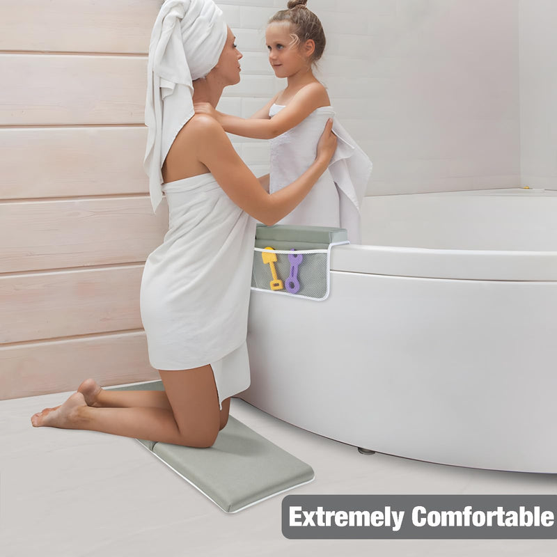 [Australia] - PandaEar Baby Bath Kneeler & Elbow Rest Pad, Comfortable Non-Slip Kneeling Mat Cushion with Toy Organizer Storage Pockets, Foldable Foam Mat for Toddler Bathroom Bathing Time 