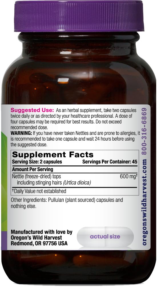 [Australia] - Oregon's Wild Harvest, Certified Organic Nettle Capsules with Stinging Hairs, Allergy Supplement, 600 mg, 90 Capsules 
