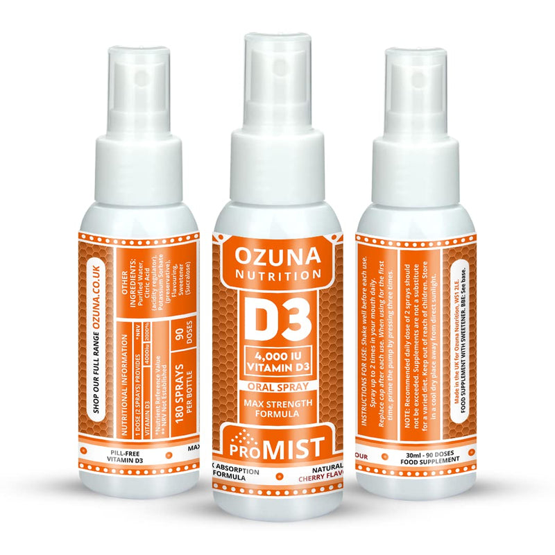 ProMIST Vitamin D3 Oral Spray – 4,000 IU High Strength | 100μg per Dose | Fast-Absorbing Formula for Bone, Teeth, and Immune Support | 90 Daily Doses | Cherry Flavour