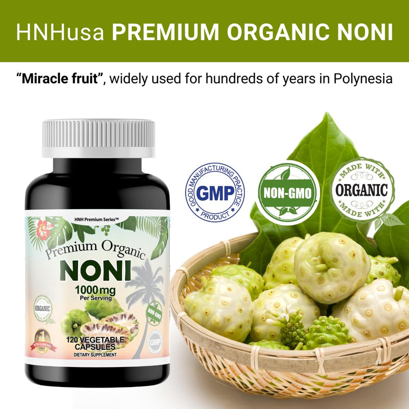[Australia] - Dr.K&C HNHusa Premium Organic Noni 1000 mg 120 Veggie Capsules Pure Antioxidants Overall Health Support Immune System Morinda Citrifolia Extract Vegan Non GMO No Filler Supplements Noni 1pk 120 Count (Pack of 1) 