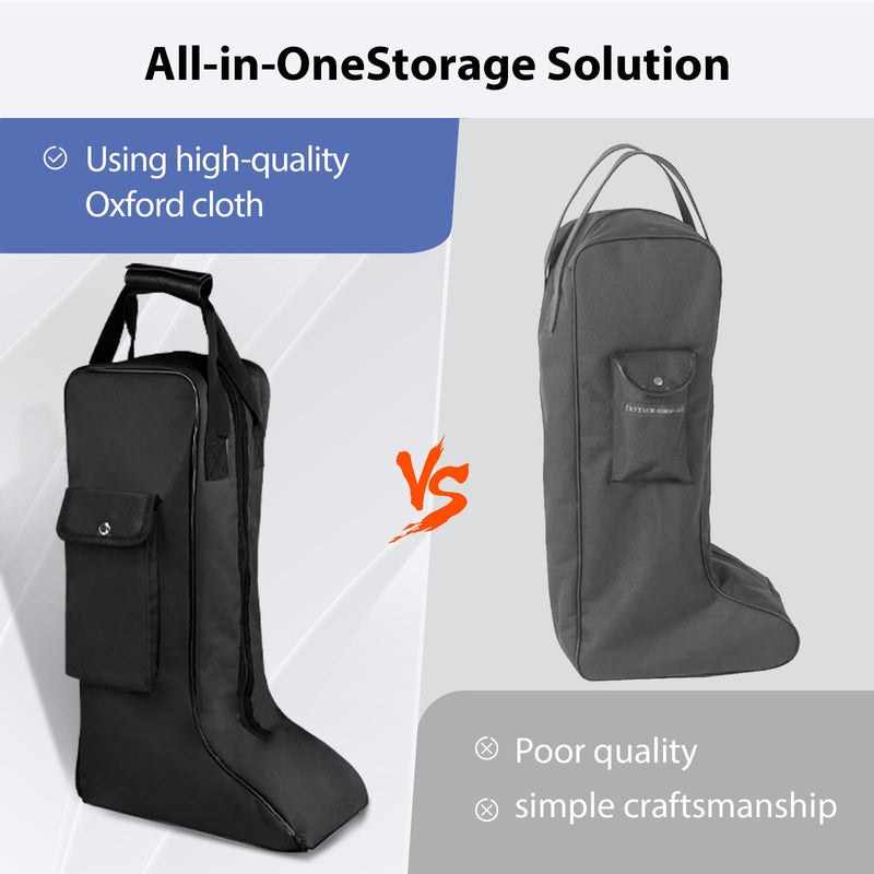 Portable Riding Boot Bag for Tall Boot, Oxford Equestrian Boot Bag with Handle, Cowboy Boot Travel Bag with Outer Pocket for Cowboy Boots, Snow Boots, Travel and Daily Use