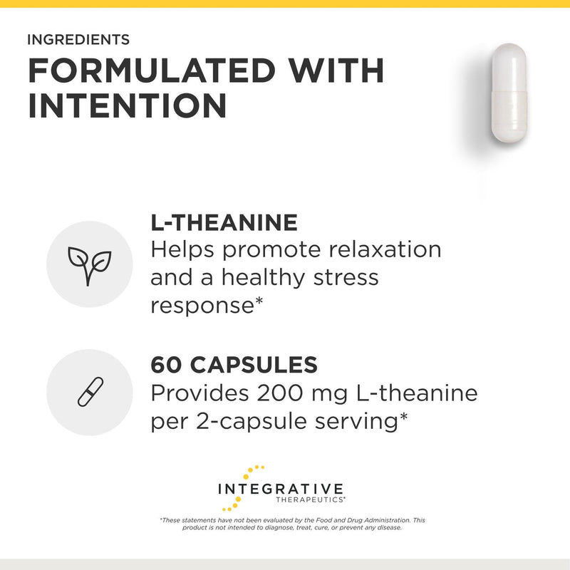 Integrative Therapeutics L-Theanine - Amino Acid Supplement for Stress & Relaxation Support* - Vegan, Gluten-Free & Dairy-Free - Third-Party Tested - 60 Capsules (30 Servings) Standard Packaging