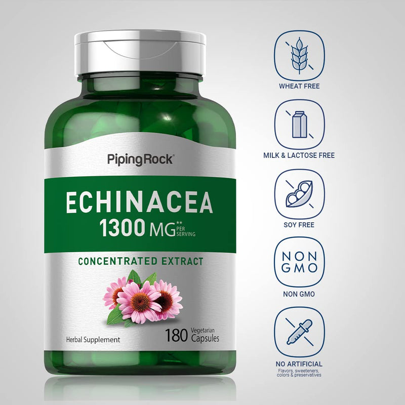 [Australia] - Piping Rock Echinacea Extract Capsules 1300mg | 180 Count | Herbal Supplement | Vegetarian, Gluten Free, Non-GMO 