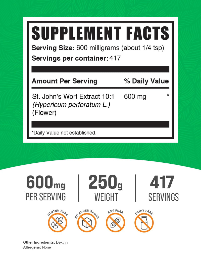 BulkSupplements.com St. John's Wort Extract (250 Grams - 8.8 oz) 8.75 Ounce (Pack of 1)