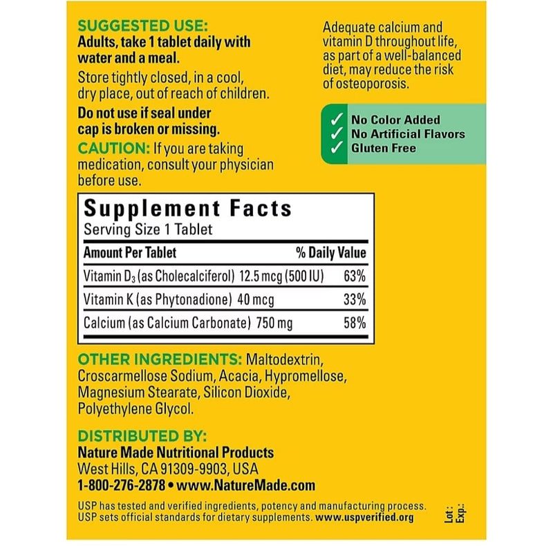 Nature Made Calcium 300 Tablets 750 MG with D3&K