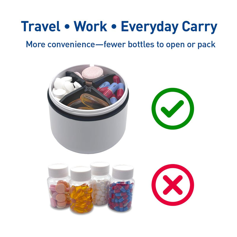 Ezy Dose Mini Vitamin Organizer, Multi Compartments, White & Black, Medium | Portable and Compact Design, Easy Access Sliding Pill Dispenser, Supplement Organizer with Anti-Mix Design, Travel Friendly White and Black/Medium