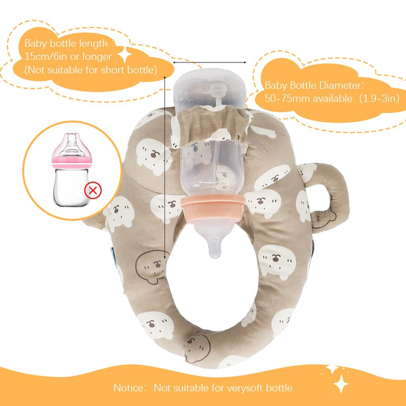 vocheer Baby Bottle Holder Hands Free, Self Feeding Infant Bottle Propper, Twin Baby Essentials, Portable Support Pillow for Newborns,Cotton, Brown Bear