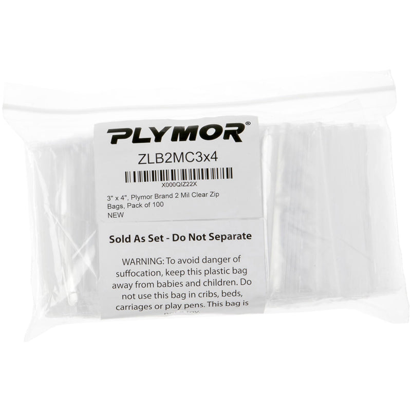 Plymor 3 x 4 inch, 2 Mil Zipper Reclosable Bags (Pack of 100) | Plastic poly bags for jewelry, beads, rings, earrings, pills, vitamins, spices, coins, screws & small parts 100 Count (Pack of 1) Clear