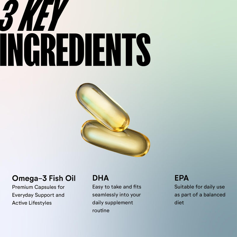Numan High Strength Omega 3 Fish Oil Capsules - 1000mg Omega-3 with EPA and DHA - Supports Normal Heart and Brain Function - Premium Oil Softgels Gym Supplements