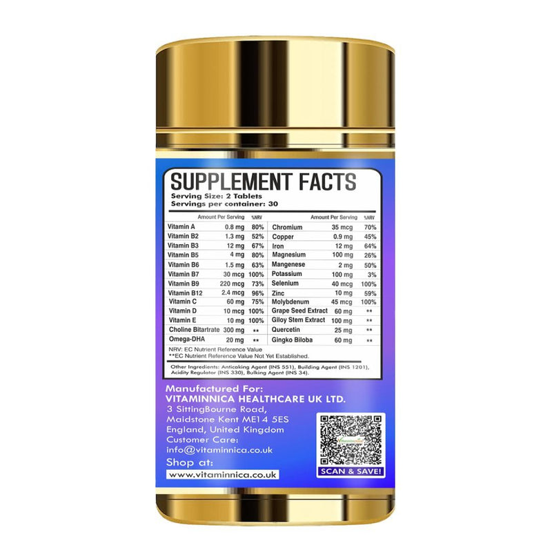 Vitaminnica Multi Vita Men – Advanced Multivitamin 60 Tablets for Men | Energy, Immunity, Muscle Function, Heart Health & Vitality | 25+ Essential Vitamins & Minerals