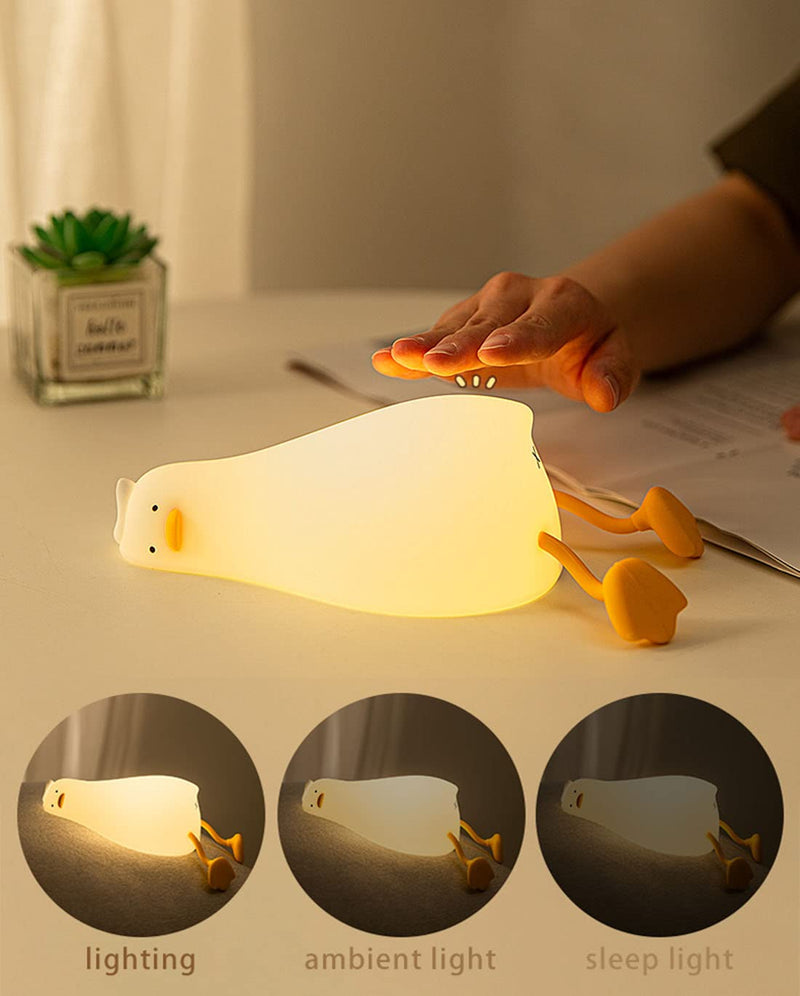 [Australia] - LED Lying Flat Duck Night Light, 3 Level Dimmable Nursery Nightlight,Cute Lamps Silicone Squishy Light Up Duck,Rechargeable Bedside Touch Lamp for Breastfeeding Toddler Baby Kids Decor A-Duck light 