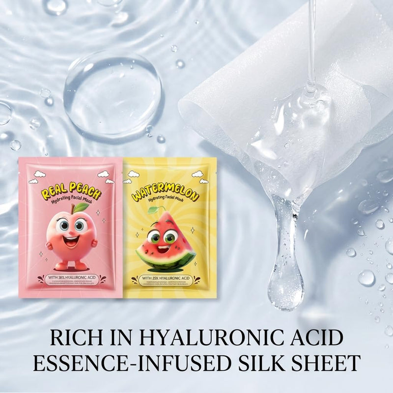 Fruit Face Masks, 12 Pack Face Masks Spa Set – Natural & Organic Hydrating Sheet Masks with Vitamin C, E for Brightening, Vegan Skincare Gift for Women/Men, Spa Day at Home