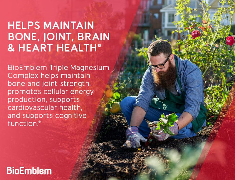 [Australia] - BioEmblem Triple Magnesium Complex | 300mg of Magnesium Glycinate, Malate, & Citrate for Muscles, Nerves, & Energy | High Absorption | Vegan, Non-GMO | 180 Capsules 