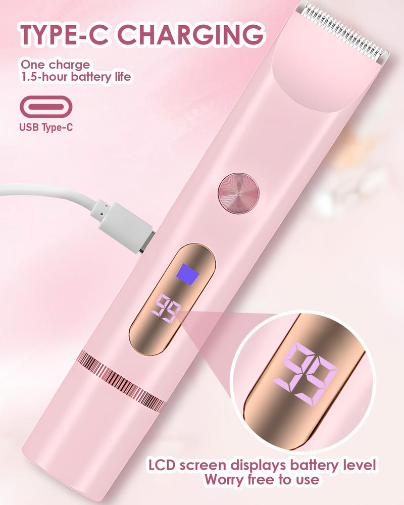 [Australia] - Bikini Trimmer for Women, 2-in-1 Women Electric Shaver, Type-C Rechargeable Pubic Hair Shaver Wet & Dry Waterproof, Dual Head Body Hair Remover for Sensitive Skin 