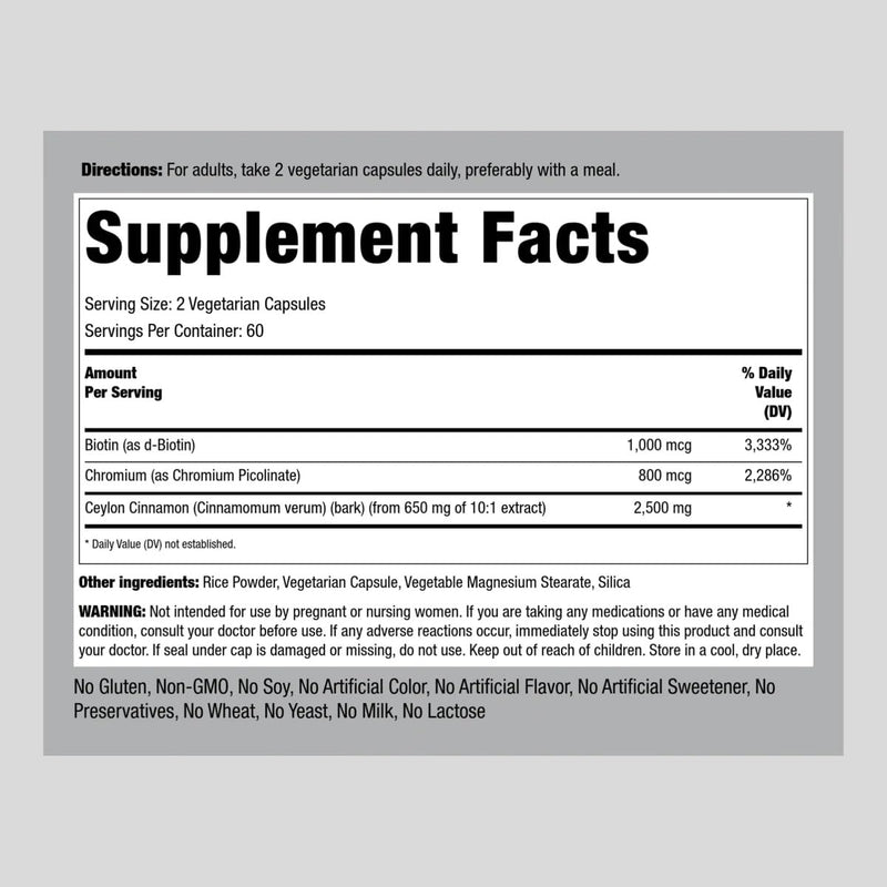 [Australia] - Piping Rock Ceylon Cinnamon Capsules | 2500mg | 120 Pills | Complex with Chromium and Biotin | Extract Supplement | Vegetarian, Gluten Free, Non-GMO 120 Count (Pack of 1) 