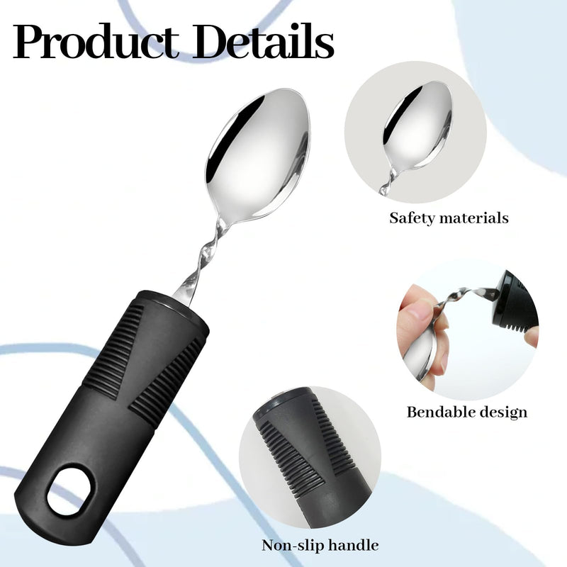 Easy Grip Disability Aids Cutlery,Curved Spoon with Wide Chunky Grip Handle,Bendable Spoon for Elderly,Adaptive Eating Utensils for Disabled Elderly Arthritis Parkinson Tremors Sufferers