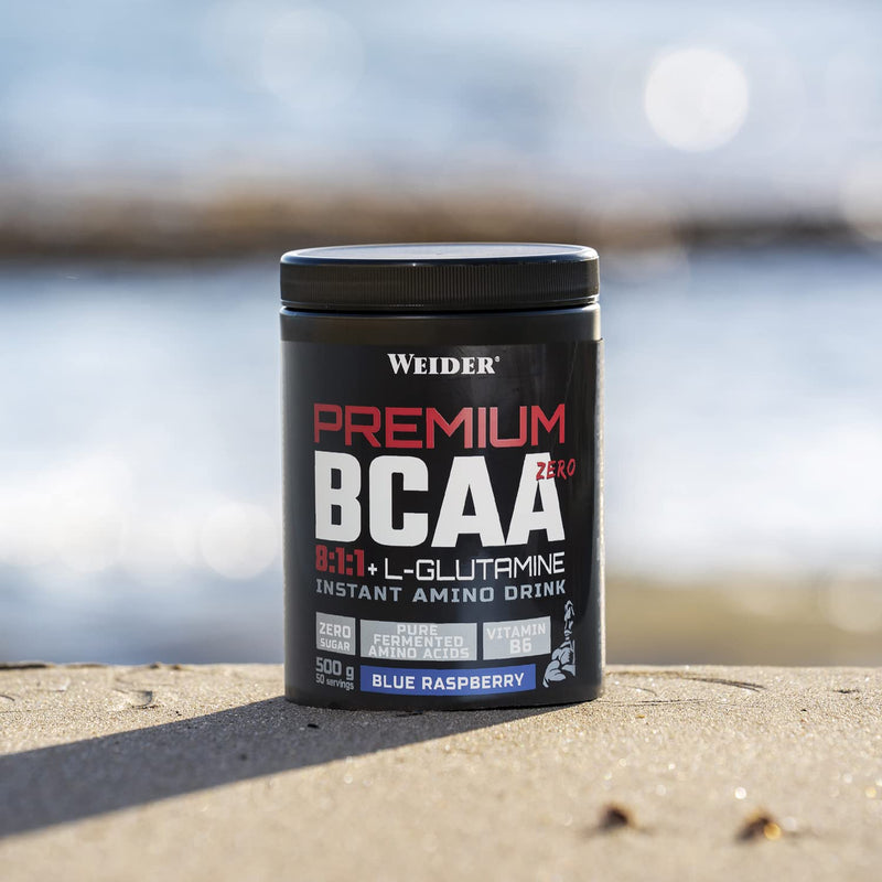 Premium BCAA 8:1:1+L-Glutamine (500g) Blue Raspberry Flavour, Recovery Combination of Amino Acids with Kyowa Quality® L-Glutamine, Vitamin B6, Increases and Protects Muscle Mass, Zero Sugar, Vegan
