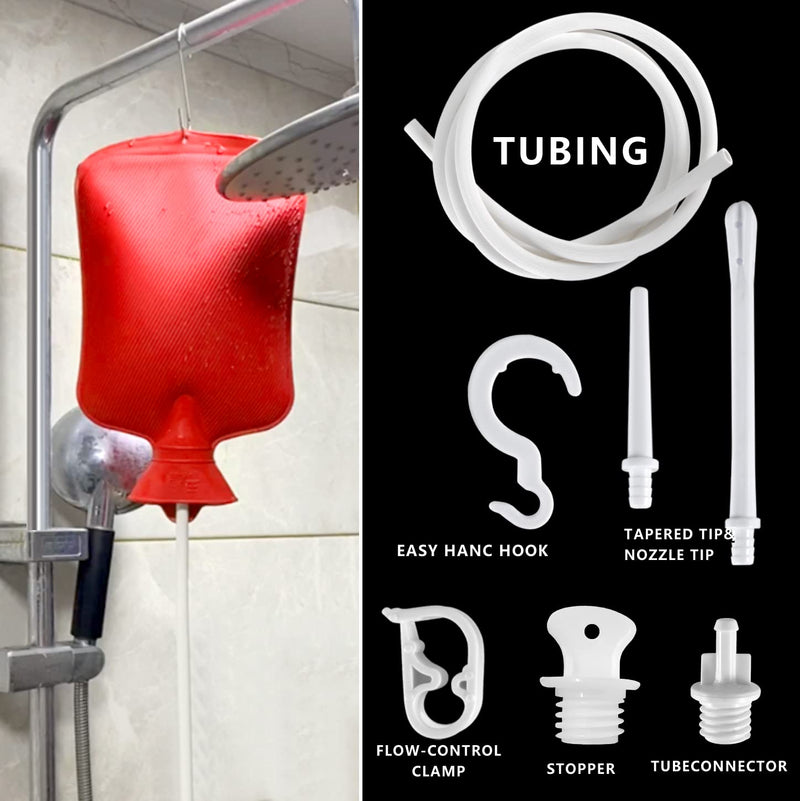 [Australia] - 2 Quart Home Enema Bag Kit with Hose Enema Tips and Controllable Water Flow Clamp- Enema Bag for Colon Cleansing Enemas（Red） Red 